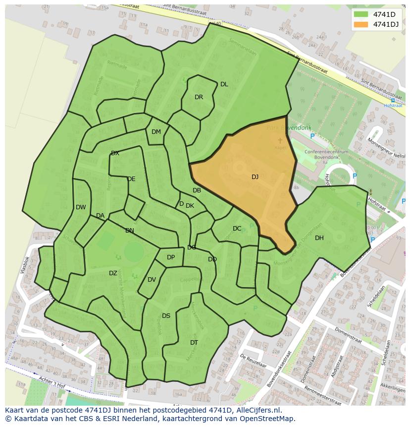 Afbeelding van het postcodegebied 4741 DJ op de kaart.