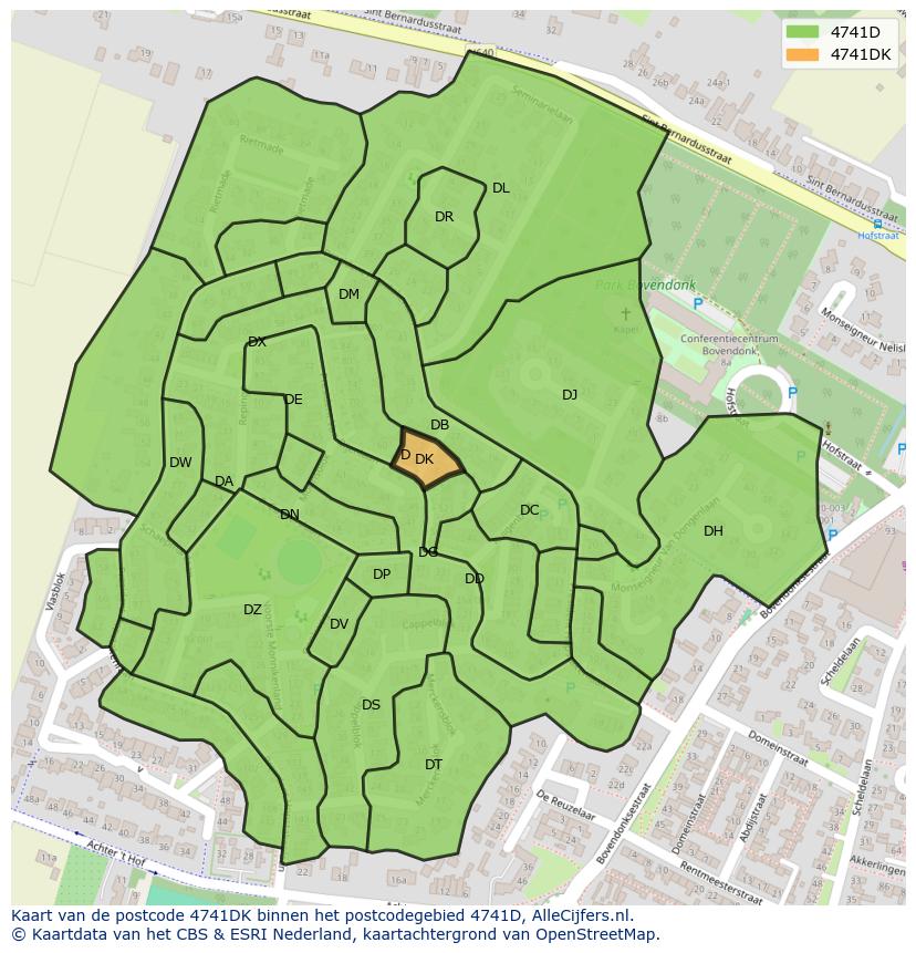 Afbeelding van het postcodegebied 4741 DK op de kaart.