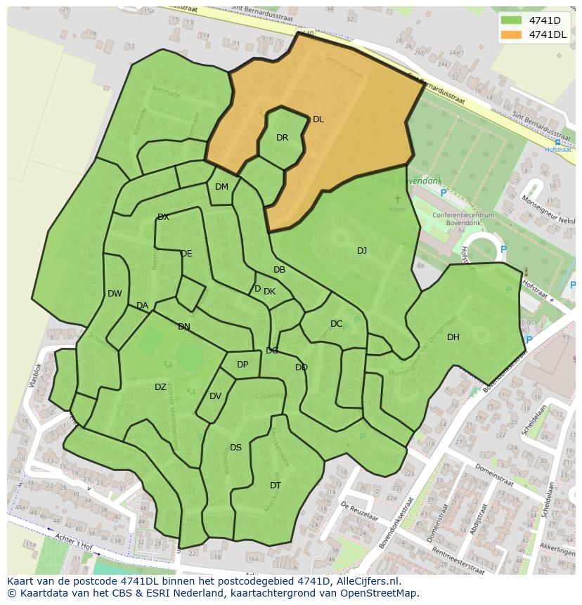Afbeelding van het postcodegebied 4741 DL op de kaart.