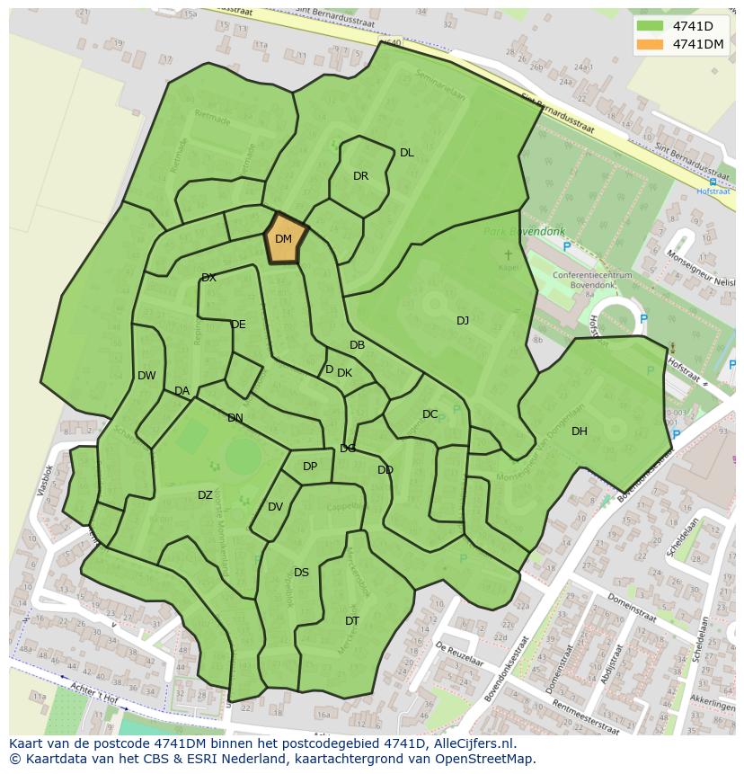 Afbeelding van het postcodegebied 4741 DM op de kaart.