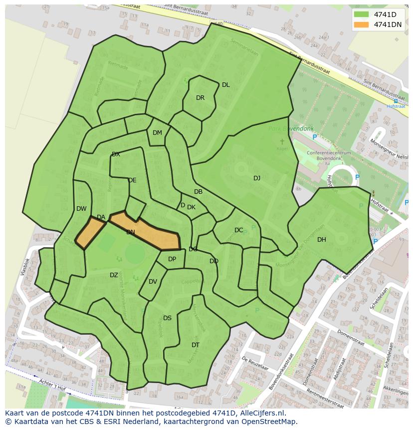 Afbeelding van het postcodegebied 4741 DN op de kaart.