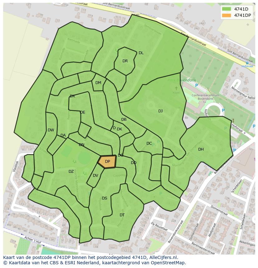 Afbeelding van het postcodegebied 4741 DP op de kaart.