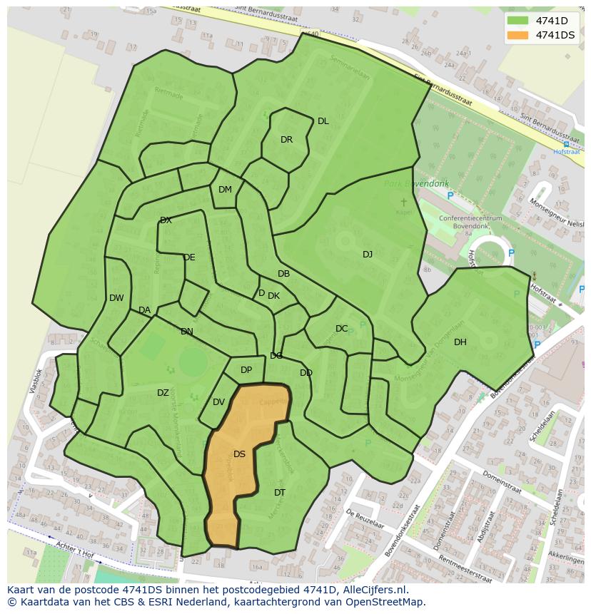 Afbeelding van het postcodegebied 4741 DS op de kaart.