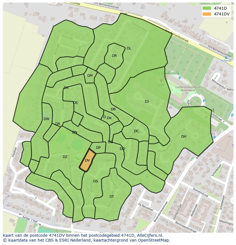 Afbeelding van het postcodegebied 4741 DV op de kaart.