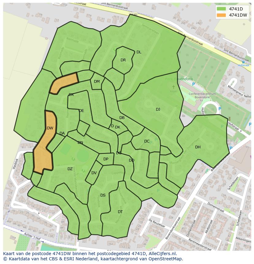 Afbeelding van het postcodegebied 4741 DW op de kaart.