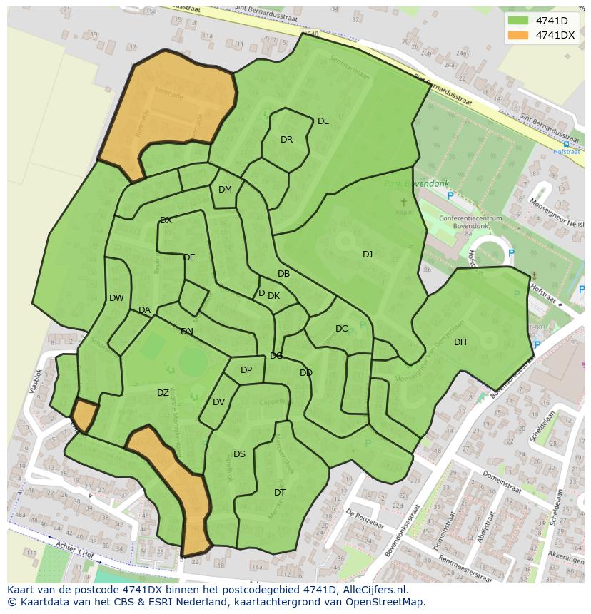Afbeelding van het postcodegebied 4741 DX op de kaart.
