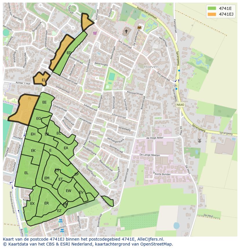 Afbeelding van het postcodegebied 4741 EJ op de kaart.