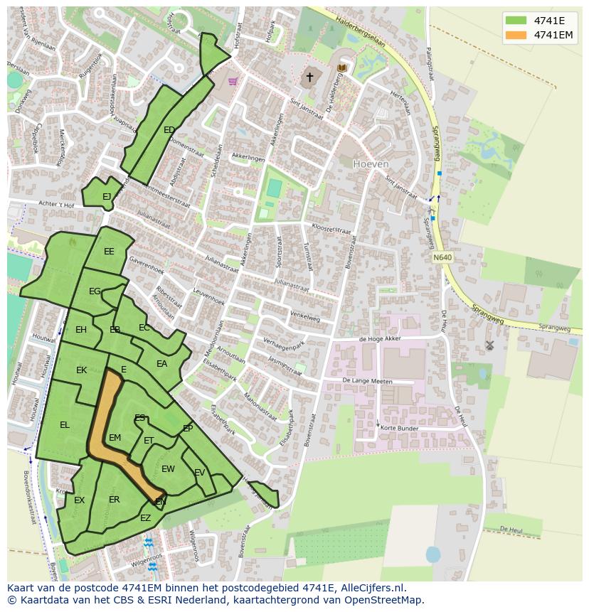 Afbeelding van het postcodegebied 4741 EM op de kaart.