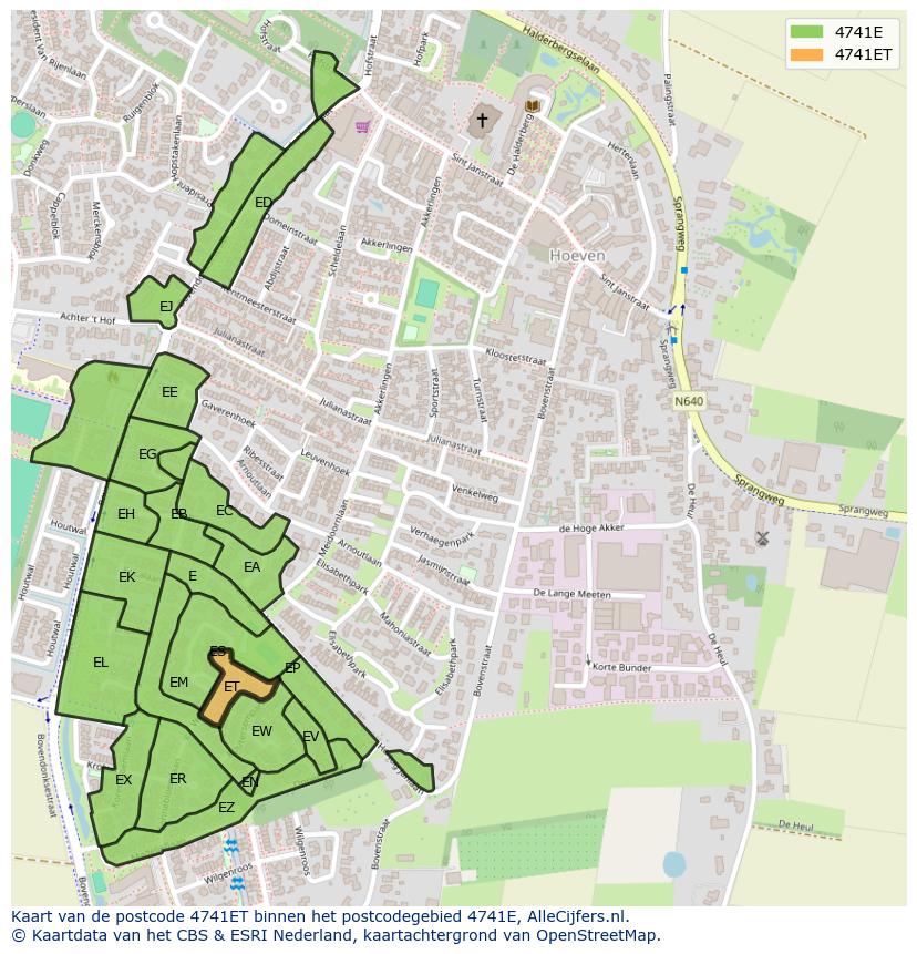 Afbeelding van het postcodegebied 4741 ET op de kaart.