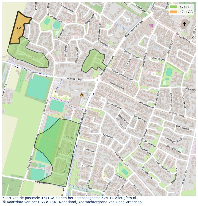 Afbeelding van het postcodegebied 4741 GA op de kaart.