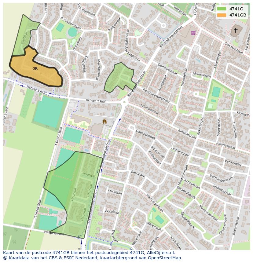 Afbeelding van het postcodegebied 4741 GB op de kaart.