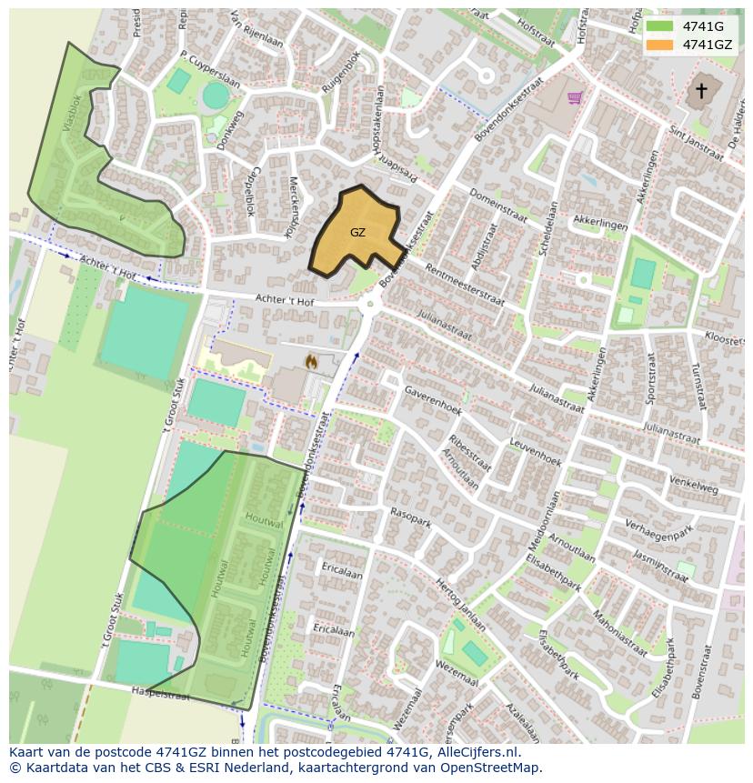 Afbeelding van het postcodegebied 4741 GZ op de kaart.