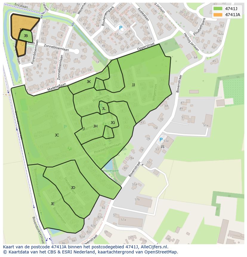 Afbeelding van het postcodegebied 4741 JA op de kaart.