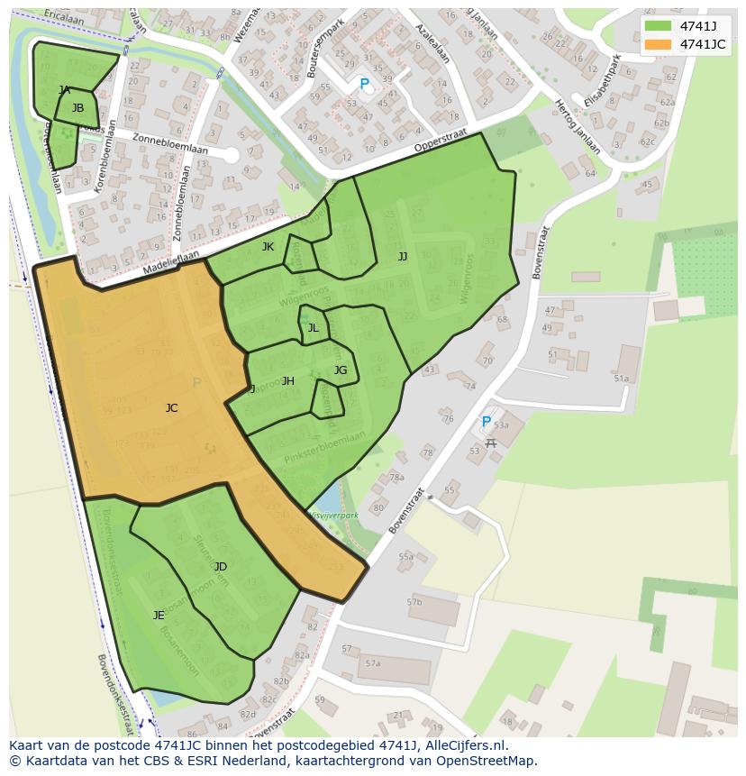 Afbeelding van het postcodegebied 4741 JC op de kaart.