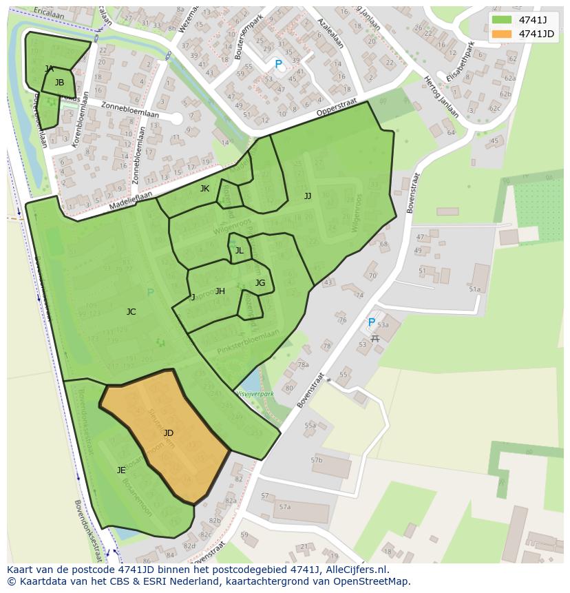 Afbeelding van het postcodegebied 4741 JD op de kaart.