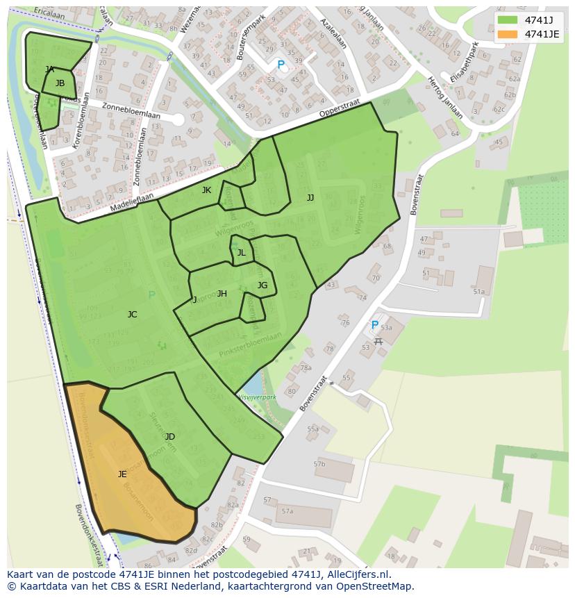 Afbeelding van het postcodegebied 4741 JE op de kaart.