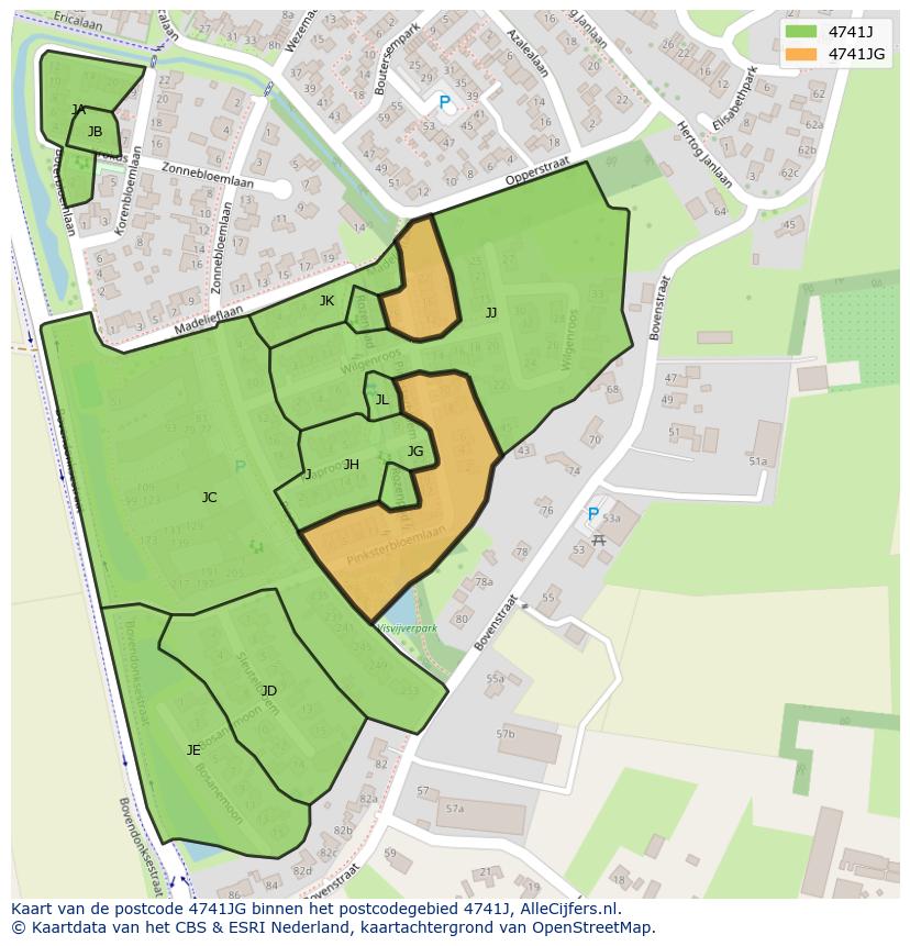 Afbeelding van het postcodegebied 4741 JG op de kaart.