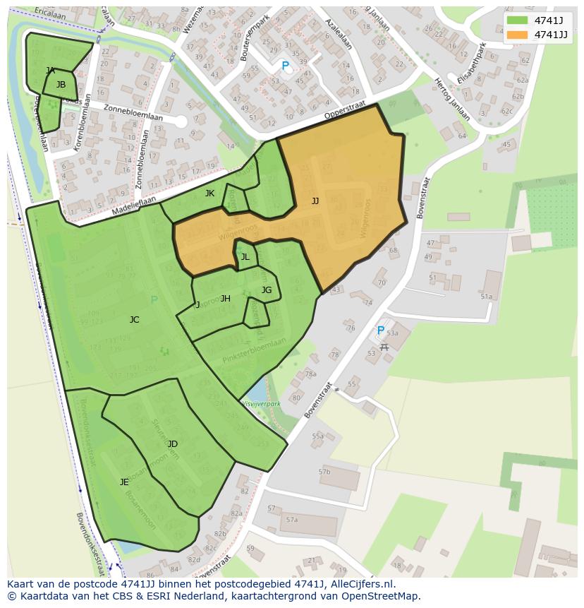 Afbeelding van het postcodegebied 4741 JJ op de kaart.