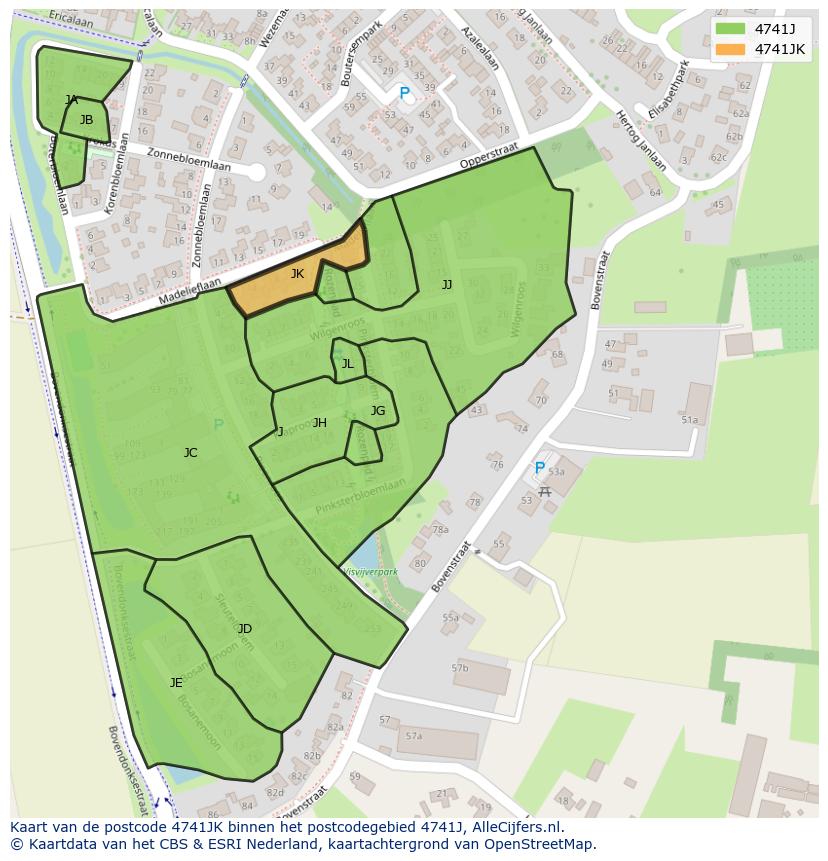 Afbeelding van het postcodegebied 4741 JK op de kaart.