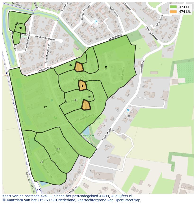 Afbeelding van het postcodegebied 4741 JL op de kaart.