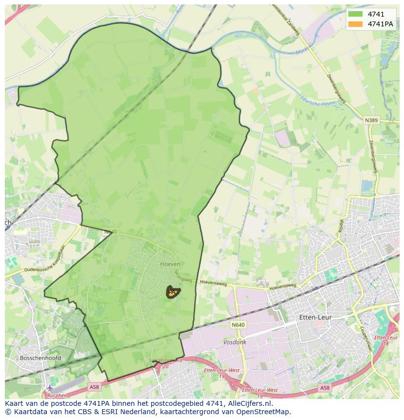 Afbeelding van het postcodegebied 4741 PA op de kaart.