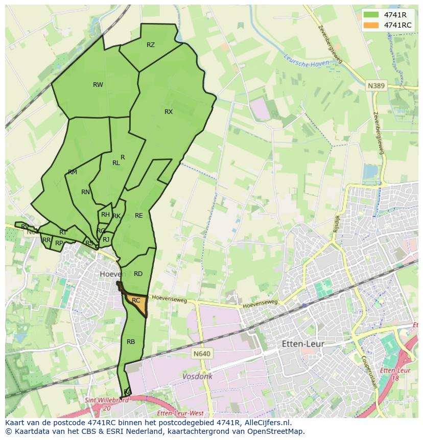 Afbeelding van het postcodegebied 4741 RC op de kaart.