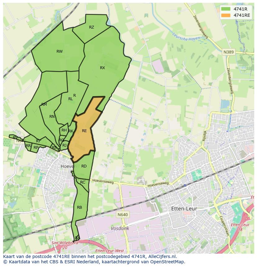 Afbeelding van het postcodegebied 4741 RE op de kaart.