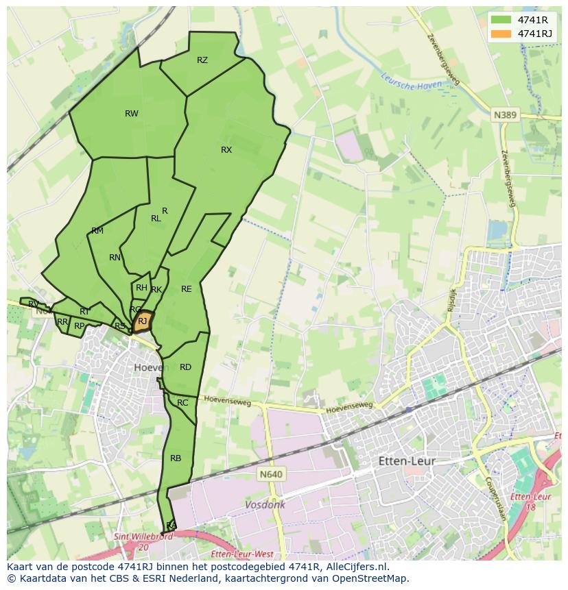 Afbeelding van het postcodegebied 4741 RJ op de kaart.