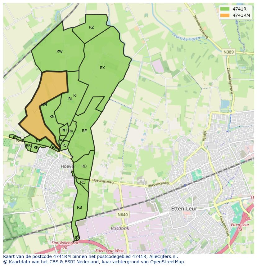 Afbeelding van het postcodegebied 4741 RM op de kaart.