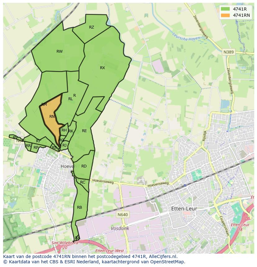 Afbeelding van het postcodegebied 4741 RN op de kaart.