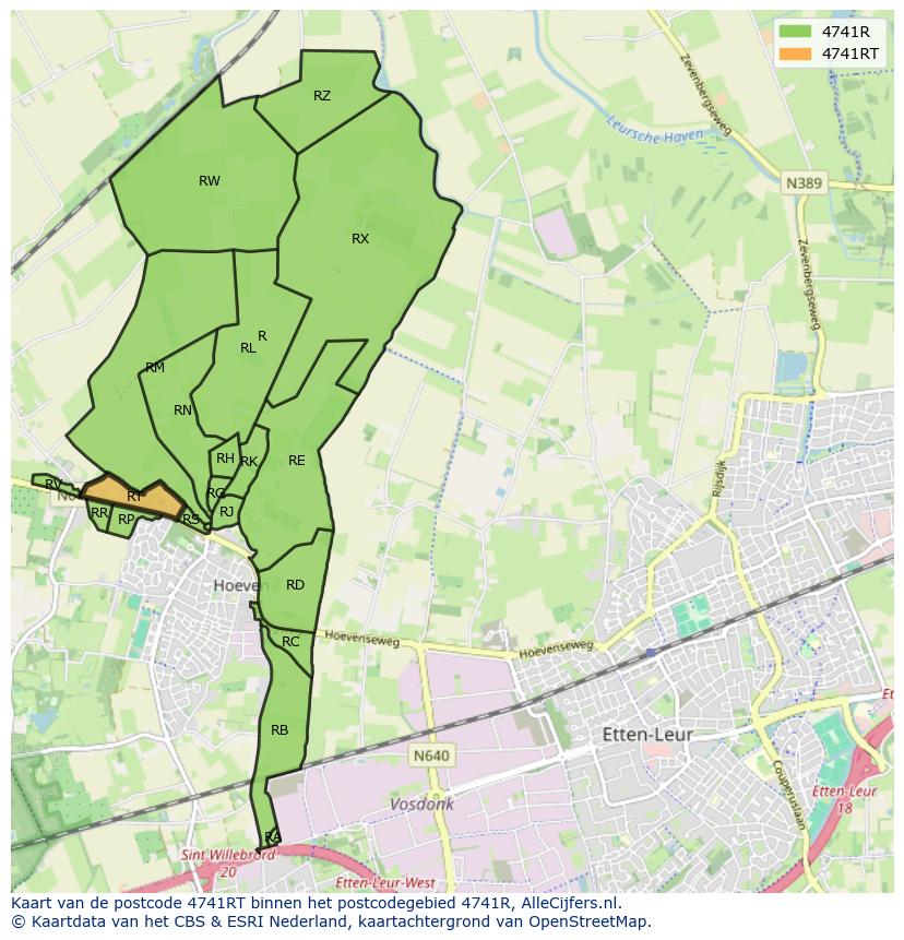 Afbeelding van het postcodegebied 4741 RT op de kaart.