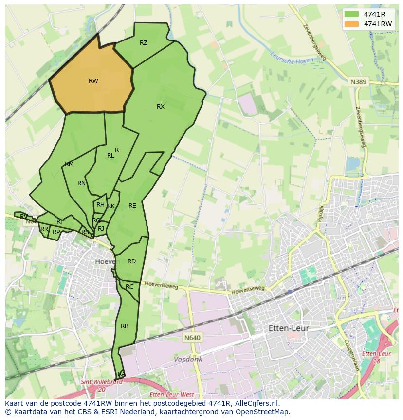 Afbeelding van het postcodegebied 4741 RW op de kaart.