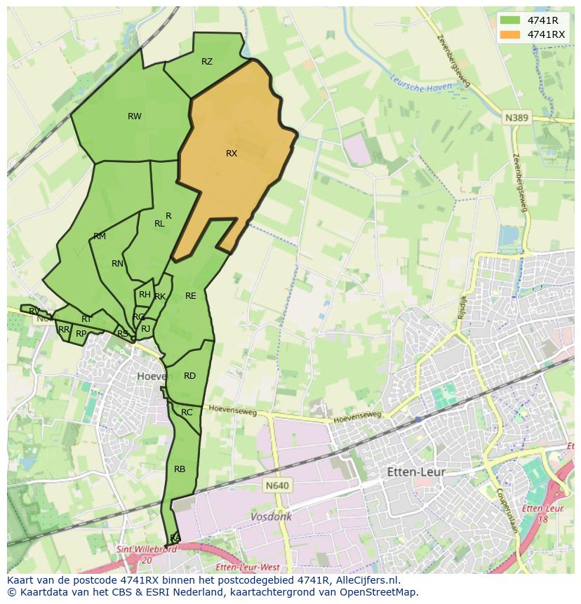 Afbeelding van het postcodegebied 4741 RX op de kaart.