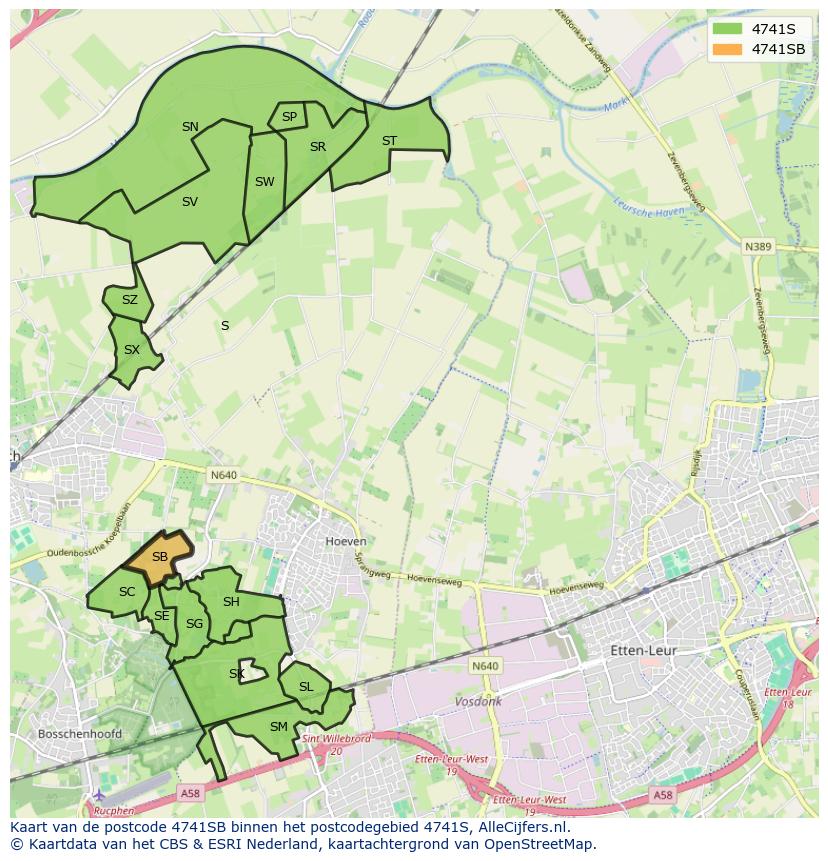 Afbeelding van het postcodegebied 4741 SB op de kaart.