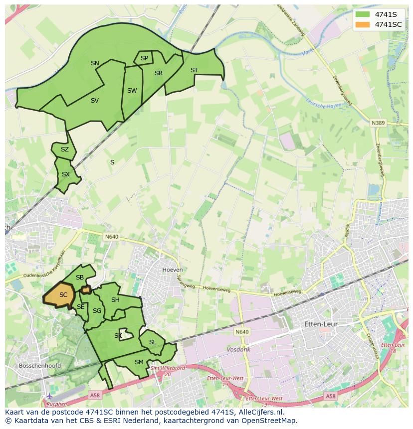 Afbeelding van het postcodegebied 4741 SC op de kaart.