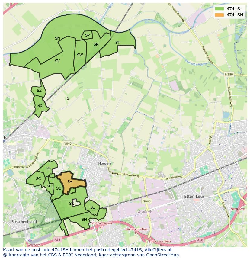 Afbeelding van het postcodegebied 4741 SH op de kaart.