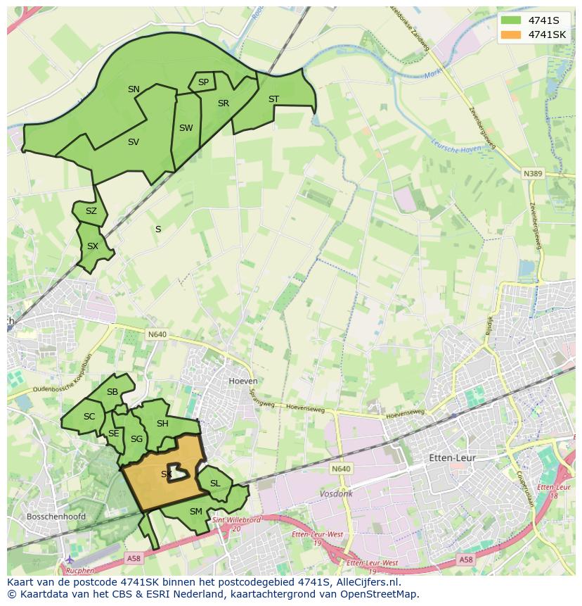 Afbeelding van het postcodegebied 4741 SK op de kaart.