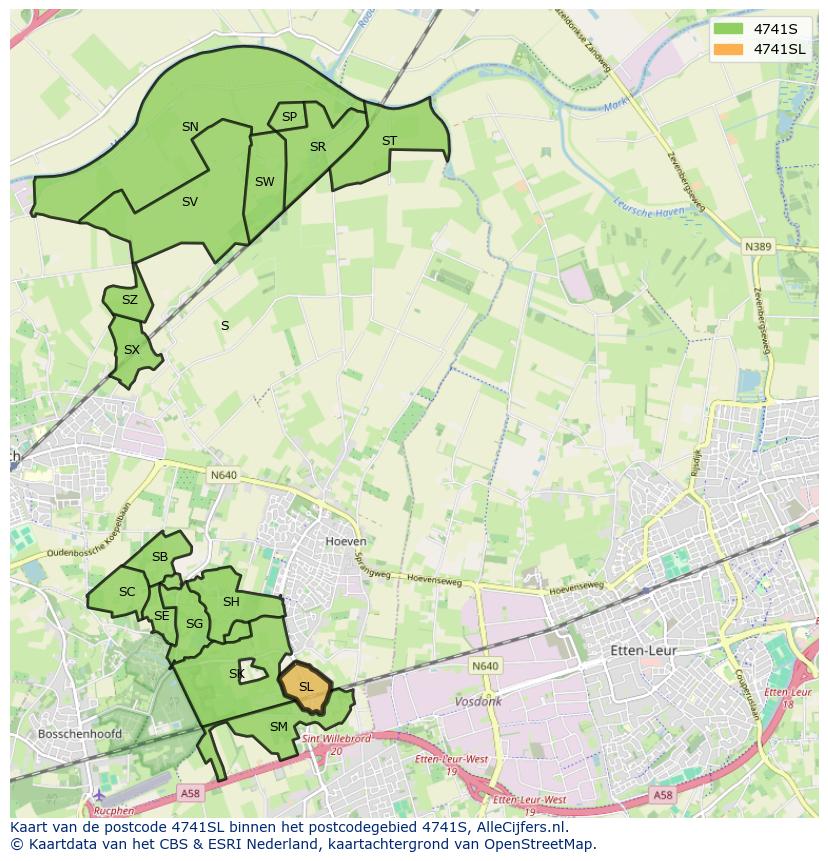 Afbeelding van het postcodegebied 4741 SL op de kaart.