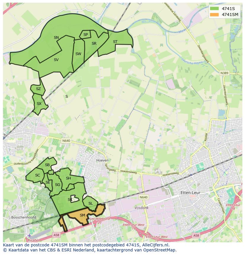 Afbeelding van het postcodegebied 4741 SM op de kaart.