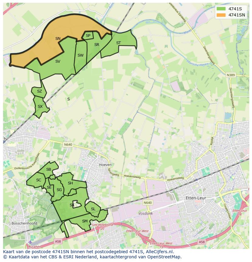 Afbeelding van het postcodegebied 4741 SN op de kaart.