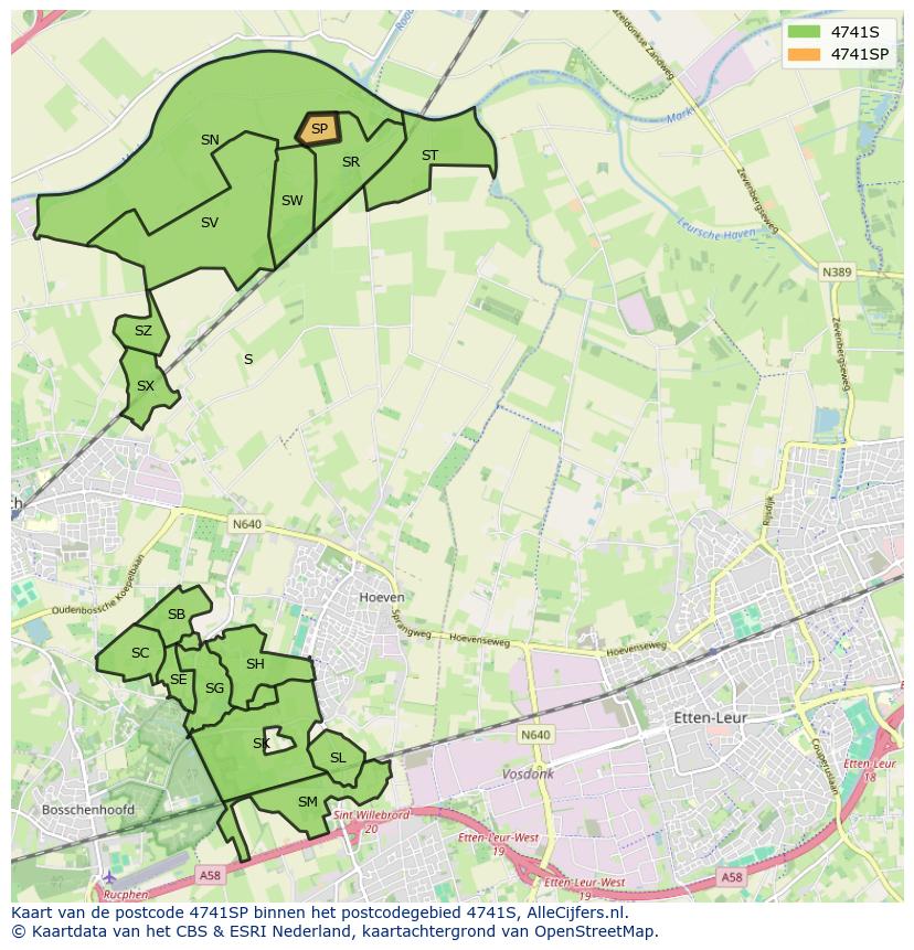 Afbeelding van het postcodegebied 4741 SP op de kaart.