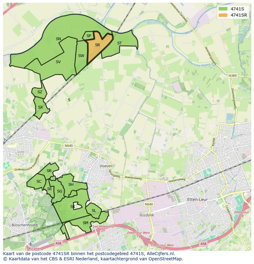 Afbeelding van het postcodegebied 4741 SR op de kaart.