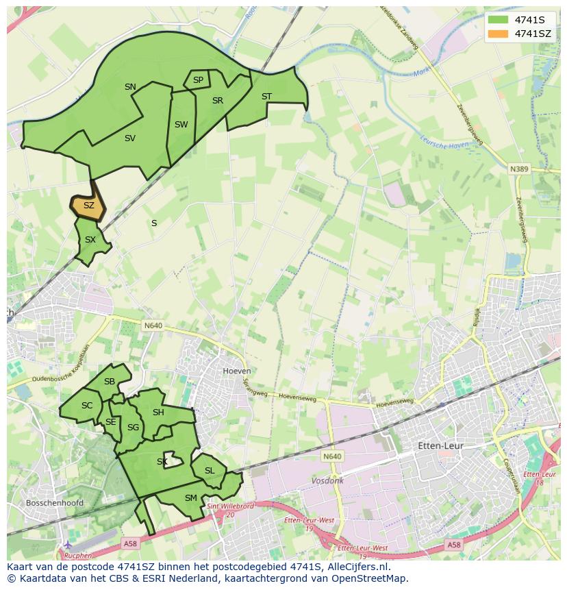 Afbeelding van het postcodegebied 4741 SZ op de kaart.