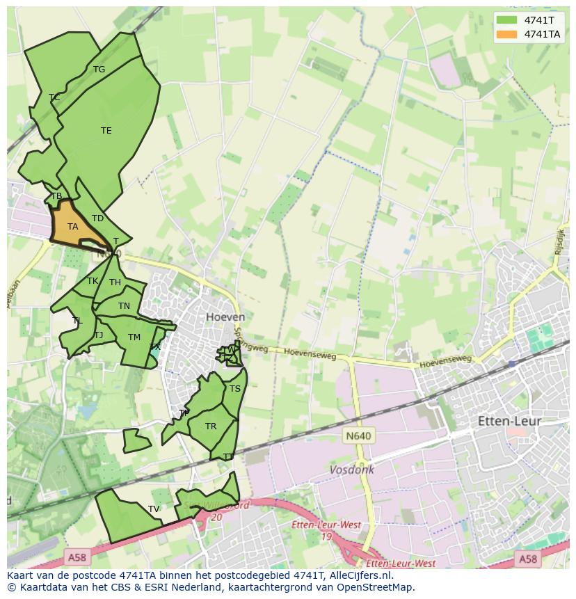Afbeelding van het postcodegebied 4741 TA op de kaart.