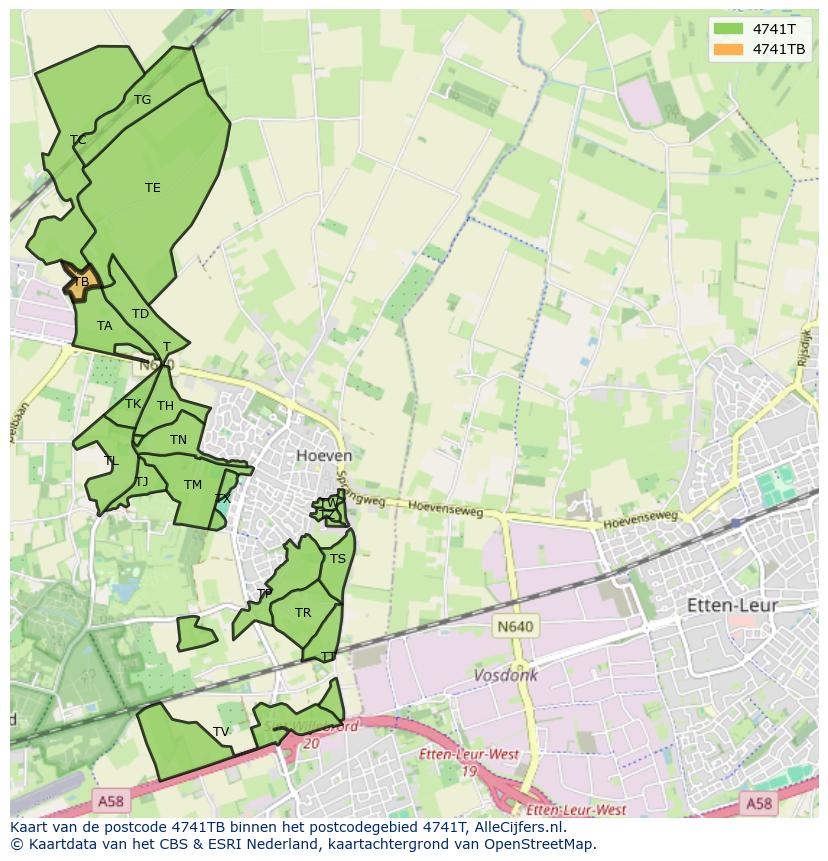 Afbeelding van het postcodegebied 4741 TB op de kaart.