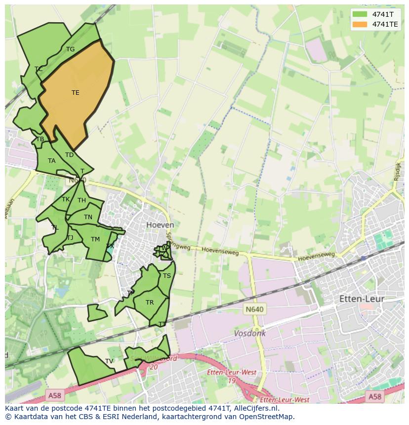 Afbeelding van het postcodegebied 4741 TE op de kaart.