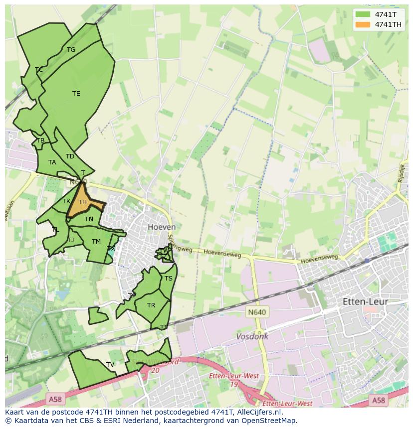 Afbeelding van het postcodegebied 4741 TH op de kaart.