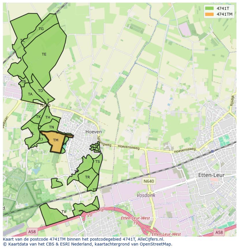 Afbeelding van het postcodegebied 4741 TM op de kaart.