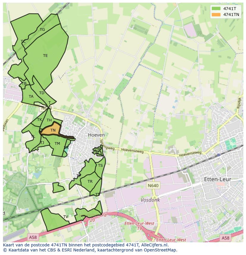 Afbeelding van het postcodegebied 4741 TN op de kaart.
