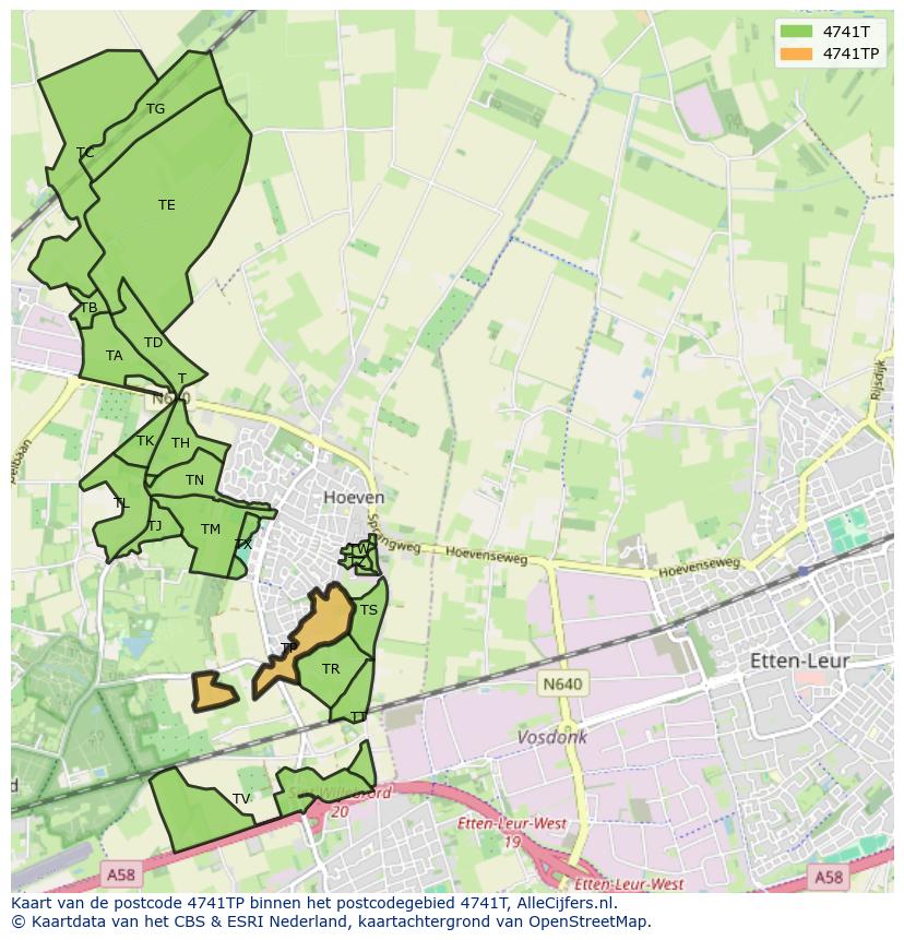Afbeelding van het postcodegebied 4741 TP op de kaart.